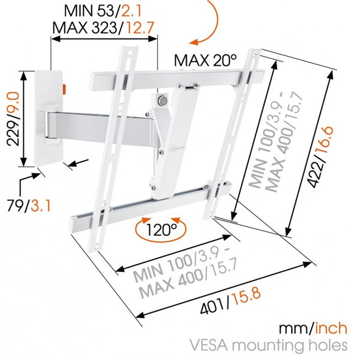 Vogel's WALL 2225 draaibare tv muurbeugel wit tot 55 inch