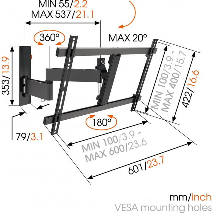 Vogel's WALL 2345 draaibare muurbeugel voor schermen tot 65 inch zwart