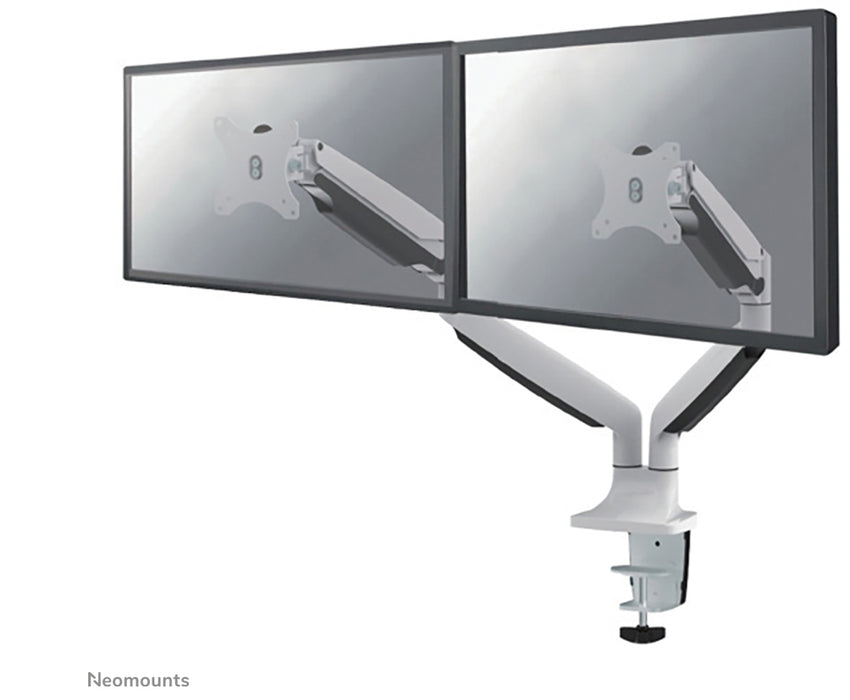 NM-D750DWHITE is een gasgeveerde bureausteun voor twee flat screens t/m 32 inch (82 cm).