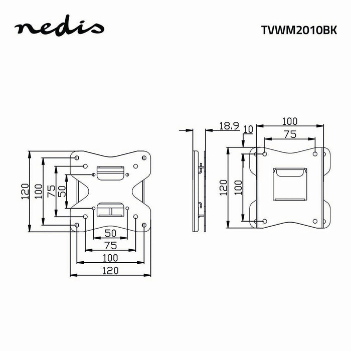 Vaste TV Muurbeugel | 10 - 26" | Max. 35 kg | 18 mm wandafstand