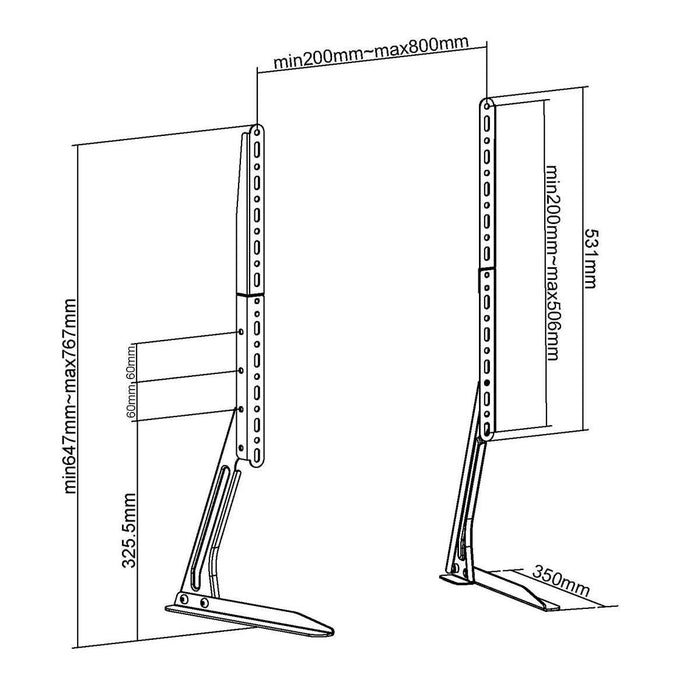 Nedis Vaste TV-Bureaustandaard voor Schermen van 13-70 Inch | Maximaal 50 kg | Flexibele Hoogte-instelling | VESA Compatibel | Staal | Zwart