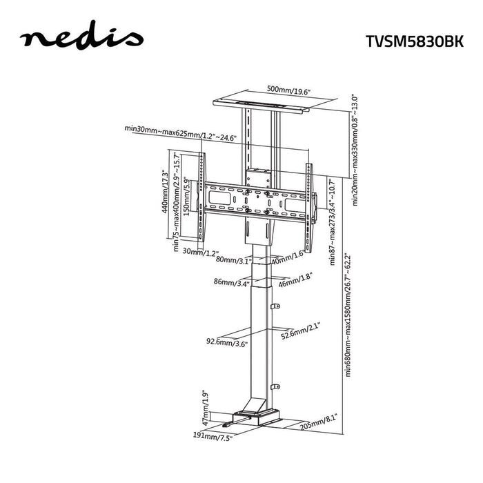 Gemotoriseerde TV-Standaard | Verticale Beweging | Inbouw | Tot 65" | Max. 50 kg