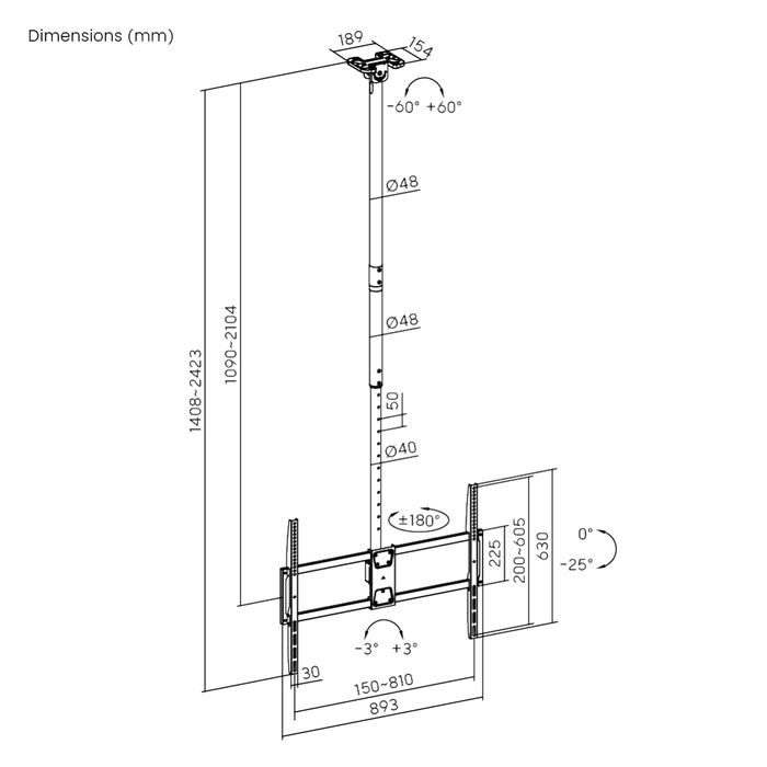 Wolff Mount Plafondbeugel 50-100 inch – Super Stevig, Draai & Verstelbaar